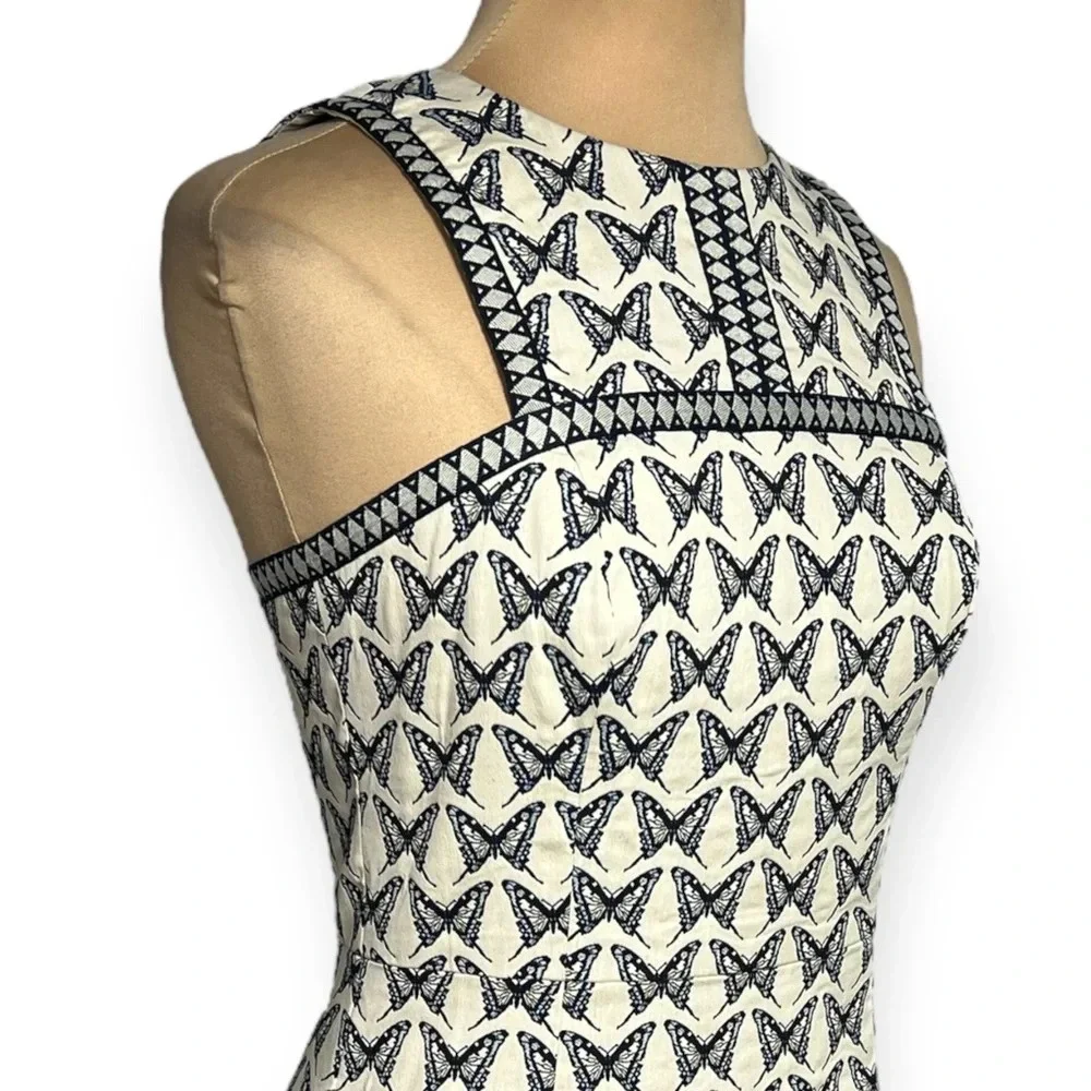 Trina Turk butterfly dress Pacific Butterfly jacquard fringe indigo ivory size 6 - Picture 5 of 14